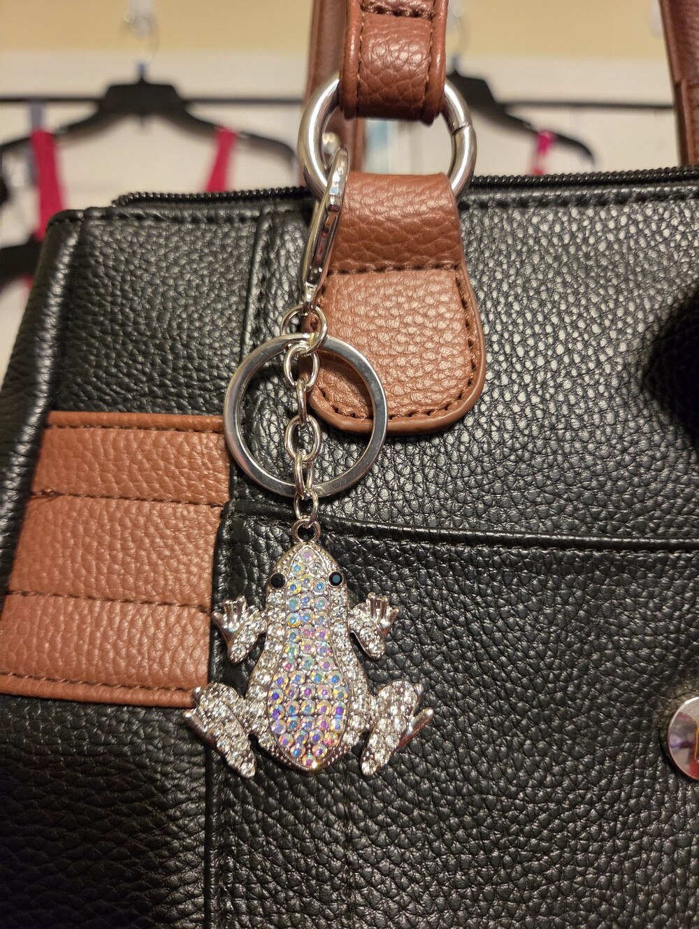 #379 B. Amici- Black/brown Handbag w/scarf/bag Charm - Picture 2 of 14